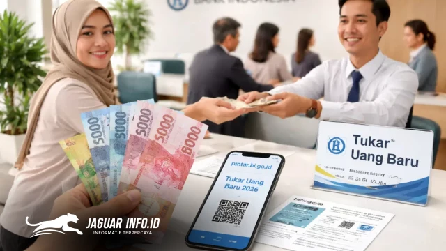 Foto ilustrasi seseorang sedang melakukan transaksi penukaran uang setelah melakukan pemesanan melalui aplikasi PINTAR di ponselnya.