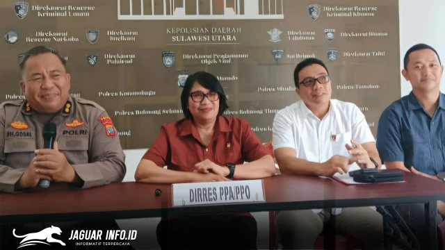 Direktur Reserse PPA dan PPO Polda Sulut, Kombes Pol Nonie Sengkey, memberikan keterangan pers terkait perkembangan kasus dugaan kekerasan seksual mahasiswi Unima berinisial AEM di Mapolda Sulawesi Utara, Manado, Selasa (10/3/2026). Foto : Humas Polda Sulut