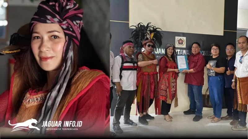 Sintia Bojoh saat mendaftarkan diri sebagai calon Ketua PWI Sulut dengan mengenakan busana adat Kabasaran di Kantor PWI Sulut, Manado. Foto : Istimewa 