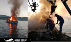 Personel Ditpolairud Polda Sulut Berhasil Padamkan Kebakaran Kapal KM Maranatha 04 di Selat Lembeh