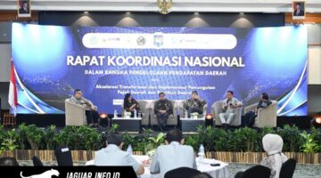 Direktur Utama Jasa Raharja Muhammad Awaluddin saat memaparkan strategi digitalisasi dalam Rakornas Pengelolaan Pendapatan Daerah 2026 di Jakarta.