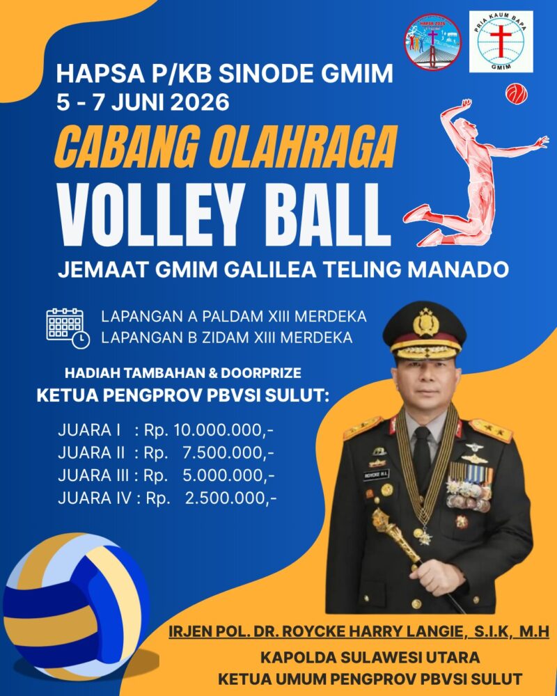 Kapolda Sulut Irjen Pol Roycke Harry Langie menegaskan dukungan penuh untuk HAPSA P/KB GMIM 2026 di Manado melalui pengamanan ketat dan bonus hadiah voli.