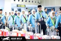 Suasana haru dan khidmat menyelimuti area keberangkatan Bandara Internasional Sam Ratulangi Manado saat jemaah haji Sulawesi Utara 2026 bersiap memasuki pesawat Lion Air menuju Embarkasi Balikpapan, Sabtu (2/5/2026).