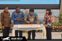 Kementerian ATR/BPN, KPK, dan Pemda Sulut saat menandatangani komitmen bersama transformasi pelayanan pertanahan di Wisma Negara Sulut.