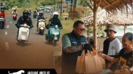 Jajaran Polda Sulut saat melaksanakan kegiatan Touring Kamtibmas dan membagikan bantuan sembako kepada warga di Sulawesi Utara.