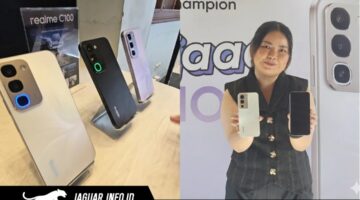 Tampak depan dan belakang varian produk yang memperlihatkan keunggulan Realme C100x dengan bodi yang tetap ramping.