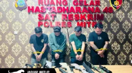 Barang bukti senjata api rakitan hasil sitaan Satreskrim Polres Minahasa Tenggara dari empat pria yang diamankan.