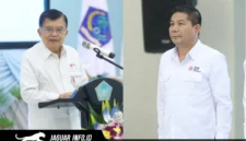 Ketua Umum PMI Pusat Jusuf Kalla saat melantik pengurus PMI Sulawesi Utara di Wisma Negara Bumi Beringin, Manado, Senin 15/06/26.