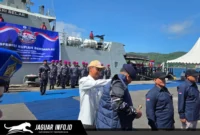 Kepala BI Sulut Joko Supratikto saat pelepasan tim Ekspedisi Rupiah Berdaulat di Dermaga Samuel Languju, Bitung, 23/06/26.