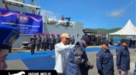 Kepala BI Sulut Joko Supratikto saat pelepasan tim Ekspedisi Rupiah Berdaulat di Dermaga Samuel Languju, Bitung, 23/06/26.