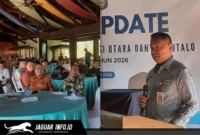 Kepala OJK Sulut Gorontalo, Robert Sianipar, saat memberikan keterangan dalam agenda Media Update Triwulan II di NDC Resort and Spa, Manado, 25/06/26.