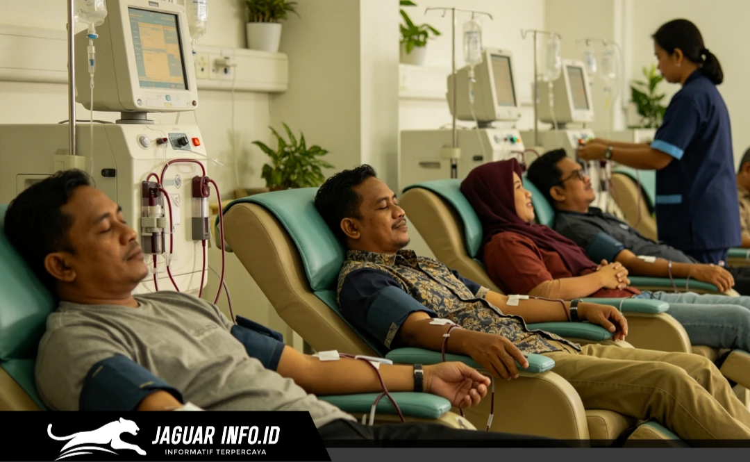 Ilustrasi suasana ruang pelayanan hemodialisis yang nyaman dan modern, lengkap dengan peralatan medis terkini, yang siap melayani pasien gagal ginjal di UPTD RS Manembo-nembo Tipe C Bitung.