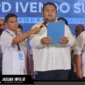 Ketua DPD Ivendo Sulawesi Utara, Bara Prima, saat membacakan ikrar pelantikan didampingi Sekretaris DPD Ivendo Sulut, Ginno Languju, beserta jajaran pengurus lainnya di Hotel Aston Manado, 02/07/26.