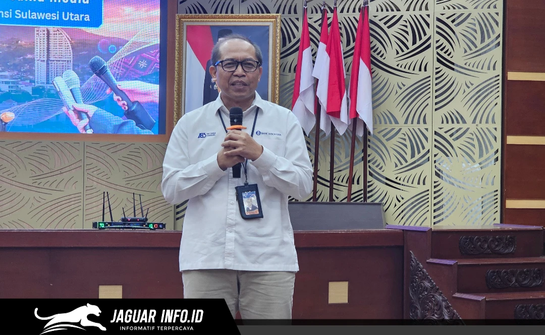 Purwanto saat memberikan keterangan kepada awak media dalam kegiatan bincang media SENJA di KPw BI Provinsi Sulut, 21/07/26.