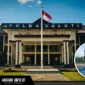 Gedung Mapolda Sulawesi Utara dan foto terduga pelaku yang ditutupi garis hitam.