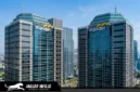 Ilustrasi gedung kantor pusat Bank Mandiri di kawasan bisnis Jakarta.