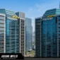 Ilustrasi gedung kantor pusat Bank Mandiri di kawasan bisnis Jakarta.