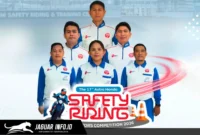 Enam perwakilan tangguh PT DAW untuk kompetisi keselamatan berkendara tingkat nasional.