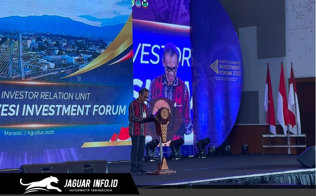 Joko Supratikto saat memberikan sambutan dan memaparkan 3 poin strategis investasi dalam ajang North Sulawesi Investment Forum (NSIF) 2026.