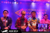 Kepala Perwakilan Bank Indonesia (KPw BI) Provinsi Sulawesi Utara, Joko Supratikto, bersama Gubernur Sulut, Yulius Selvanus, saat memberikan keterangan dan diwawancarai oleh awak media dalam kegiatan North Sulawesi Investment Forum (NSIF) 2026 di Manado.