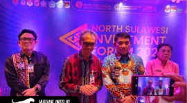 Kepala Perwakilan Bank Indonesia (KPw BI) Provinsi Sulawesi Utara, Joko Supratikto, bersama Gubernur Sulut, Yulius Selvanus, saat memberikan keterangan dan diwawancarai oleh awak media dalam kegiatan North Sulawesi Investment Forum (NSIF) 2026 di Manado.
