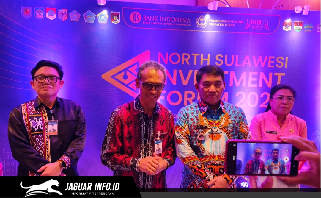 Kepala Perwakilan Bank Indonesia (KPw BI) Provinsi Sulawesi Utara, Joko Supratikto, bersama Gubernur Sulut, Yulius Selvanus, saat memberikan keterangan dan diwawancarai oleh awak media dalam kegiatan North Sulawesi Investment Forum (NSIF) 2026 di Manado.