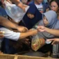 Ratusan warga antusias berdempetan demi mendapatkan cabai rawit murah di Pasar Bersehati, Kota Manado, pada 21/09/26.