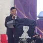 Ketua Panitia SMSI ke-82 GMIM Tahun 2026, Recky Langie, saat menyampaikan ucapan terima kasih dalam Ibadah Perjamuan Kudus di Auditorium Unsrat Manado, Minggu (26/9/2026).