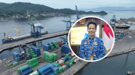 Ilustrasi aktivitas ekspor impor di pelabuhan peti kemas Kota Bitung.