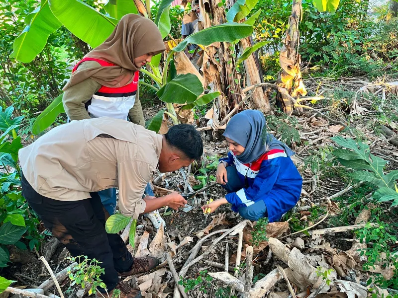 Tim gabungan Pertamina Patra Niaga AFT Hasanuddin, UPT Kebun Raya Pucak, dan KPH Cenrana saat melaksanakan penelusuran dan pengamatan langsung flora lokal dalam program Hutan Pertamina Hasanuddin di Kabupaten Bone, Sulawesi Selatan. (Dok. Istimewa/Pertamina Patra Niaga)