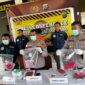 Kapolres Kepulauan Sitaro AKBP Ronald Andry Mauboy menyampaikan pengungkapan kasus narkotika dengan barang bukti 43 paket sabu seberat 9,12 gram.
