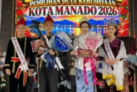 Suasana panggung malam puncak Pemilihan Duta Kebudayaan Kota Manado 2026 di Graha Gubernuran Bumi Beringin, Manado.