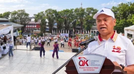 Kepala OJK Sulawesi Utara dan Gorontalo, Robert Sianipar, saat menyampaikan sambutan pada pembukaan Bulan Inklusi Keuangan (BIK) 2026 di Museum Negeri Provinsi Sulawesi Utara, Manado, Sabtu (10/10/2026). 