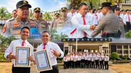 Kapolda Sulut Irjen Pol Yudo Hermanto menyerahkan penghargaan kepada personel URC Ditreskrimum Polda Sulut atas pengungkapan kasus penyelundupan emas seberat 16 kilogram.