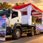 Mobil kontainer Ditpolairud Polda Sulut yang dihiasi ucapan selamat HUT ke-81 TNI dalam rangka kejutan untuk jajaran TNI di Lanudal Manado, Senin (5/10/2026).