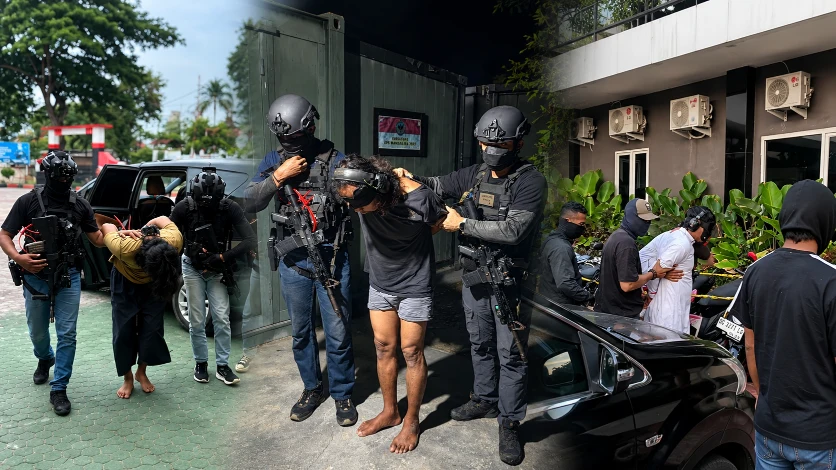 Densus 88 Antiteror Polri dalam penindakan terhadap tersangka tindak pidana terorisme.