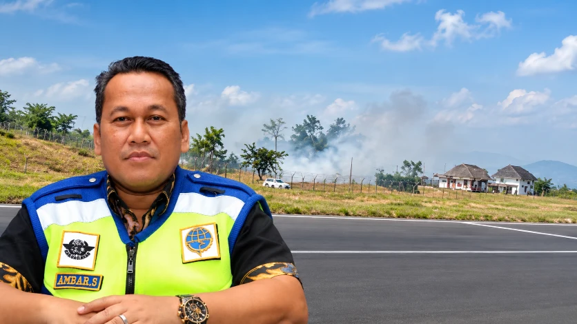 Kepala Otban Wilayah 8 Manado Ambar Suryoko menyampaikan kondisi penutupan sementara Bandara Sam Ratulangi akibat kebakaran rumput di sekitar Runway 18.