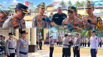Wakapolda Sulut Brigjen Pol Susetio Cahyadi saat memimpin Apel Gelar Pasukan Operasi Patuh Klabat 2026 di Mapolda Sulut.