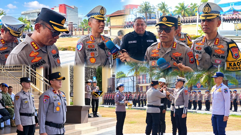 Wakapolda Sulut Brigjen Pol Susetio Cahyadi saat memimpin Apel Gelar Pasukan Operasi Patuh Klabat 2026 di Mapolda Sulut.